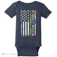 Autism Dad Awareness American Flag USA Baby Bodysuit thumb 0