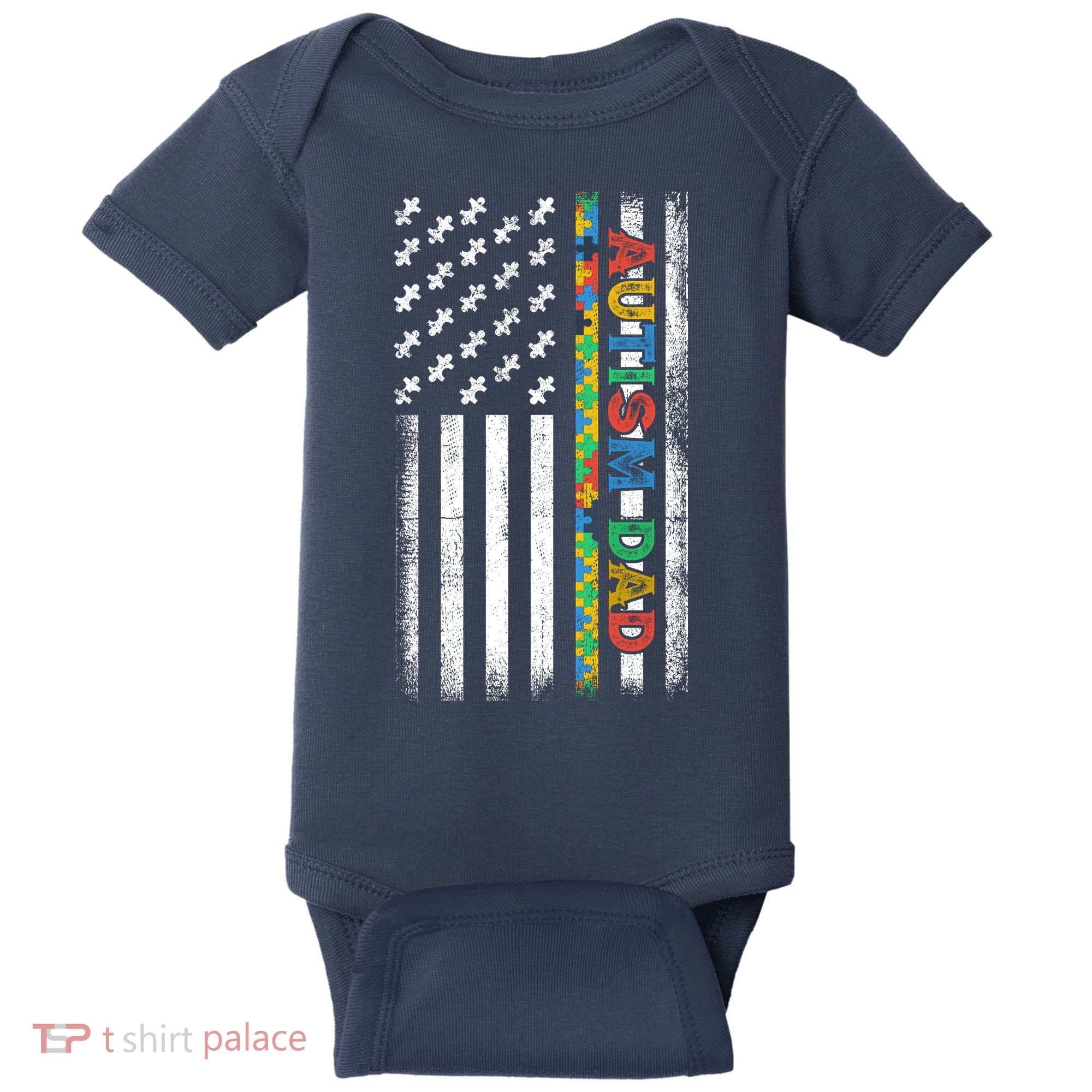 Autism Dad Awareness American Flag USA Baby Bodysuit