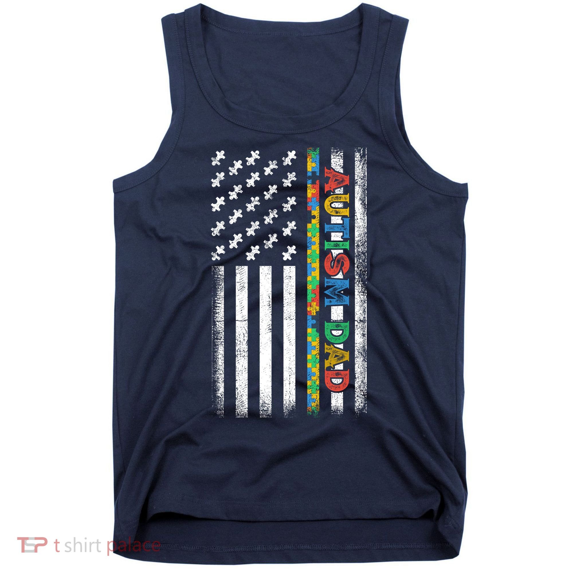 Autism Dad Awareness American Flag USA Tank Top