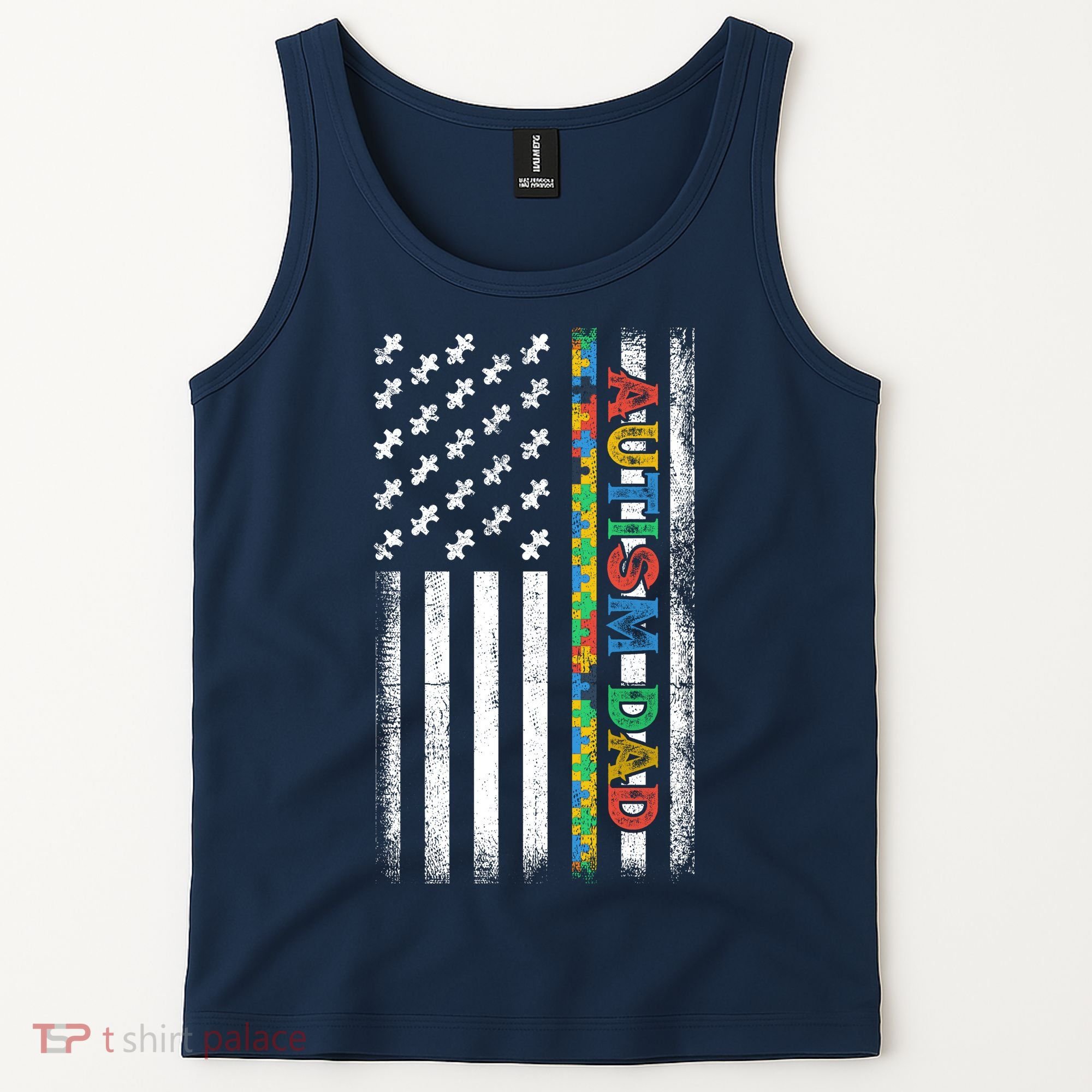 Autism Dad Awareness American Flag USA Tank Top