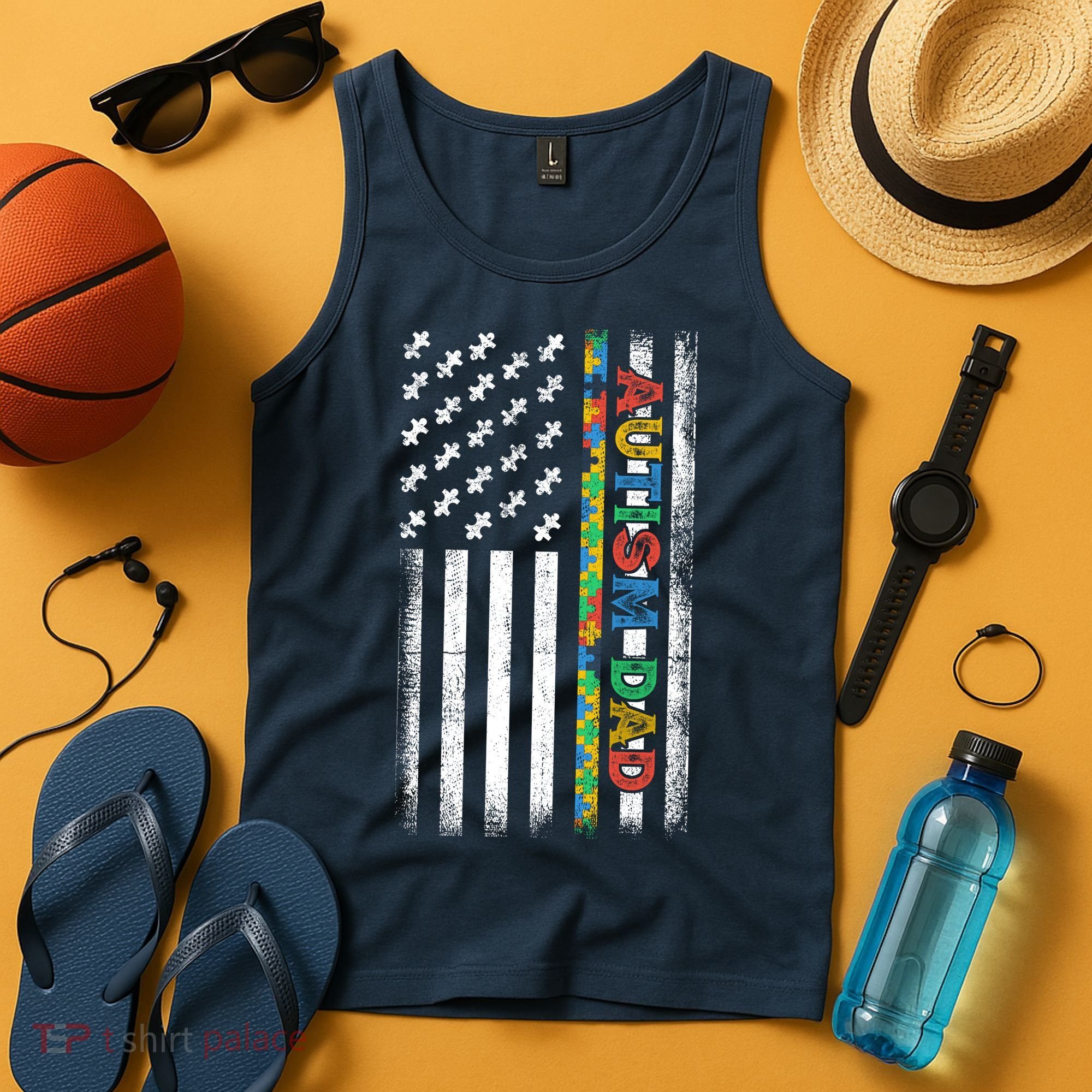 Autism Dad Awareness American Flag USA Tank Top