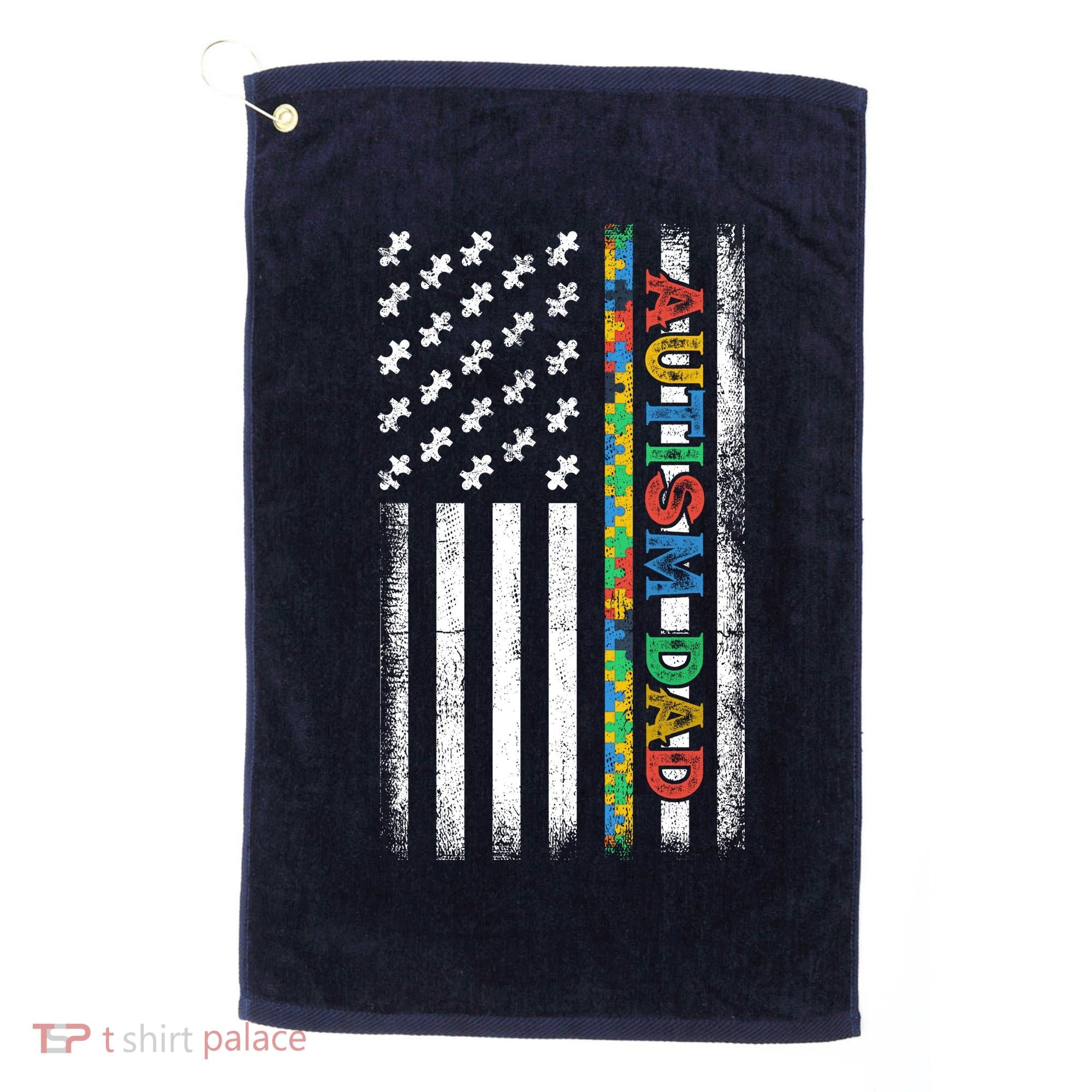 Autism Dad Awareness American Flag USA Golf Towel