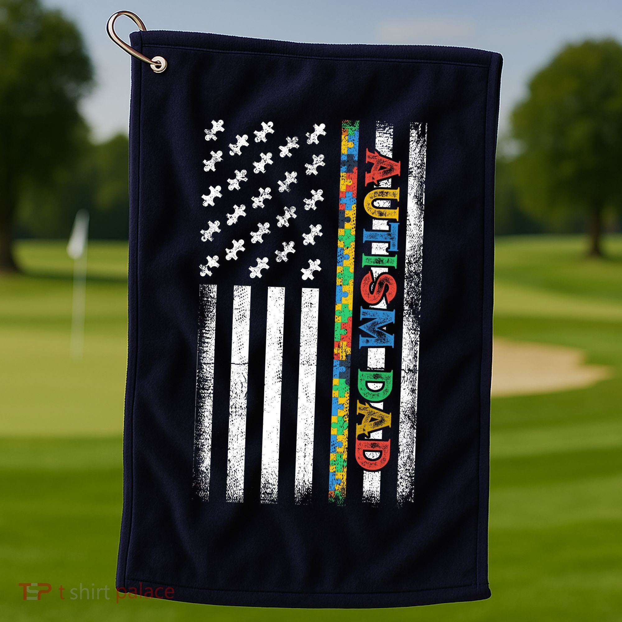 Autism Dad Awareness American Flag USA Golf Towel