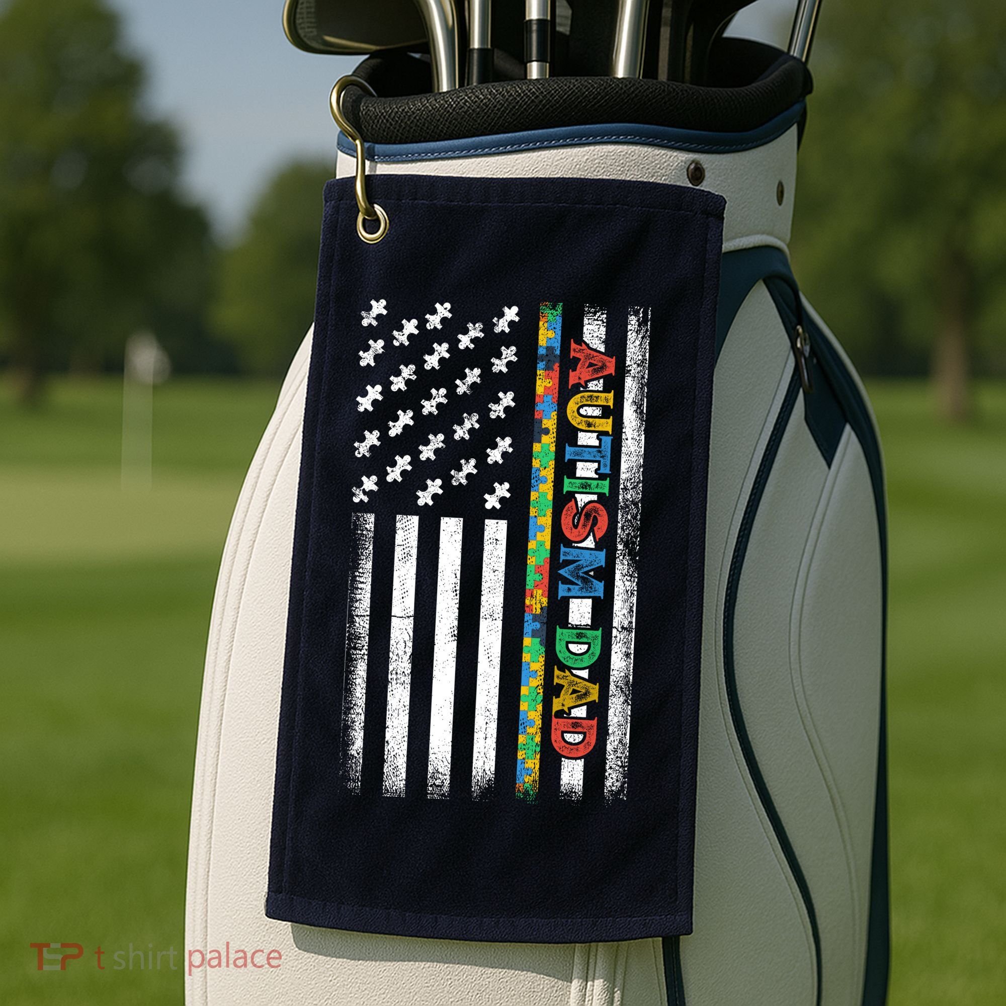 Autism Dad Awareness American Flag USA Golf Towel