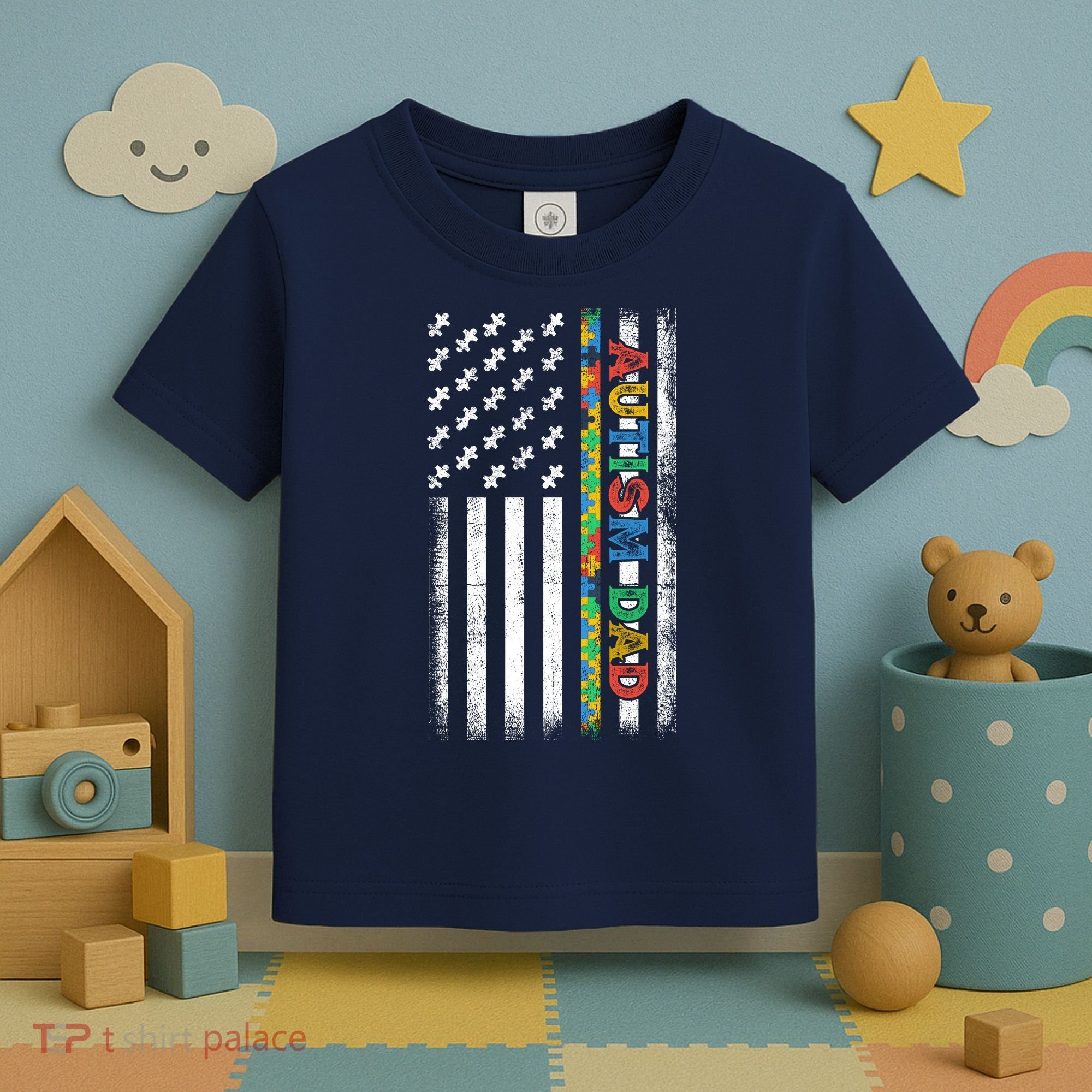 Autism Dad Awareness American Flag USA Toddler T-Shirt