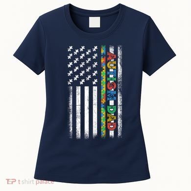 Autism Dad Awareness American Flag USA Women's T-Shirt