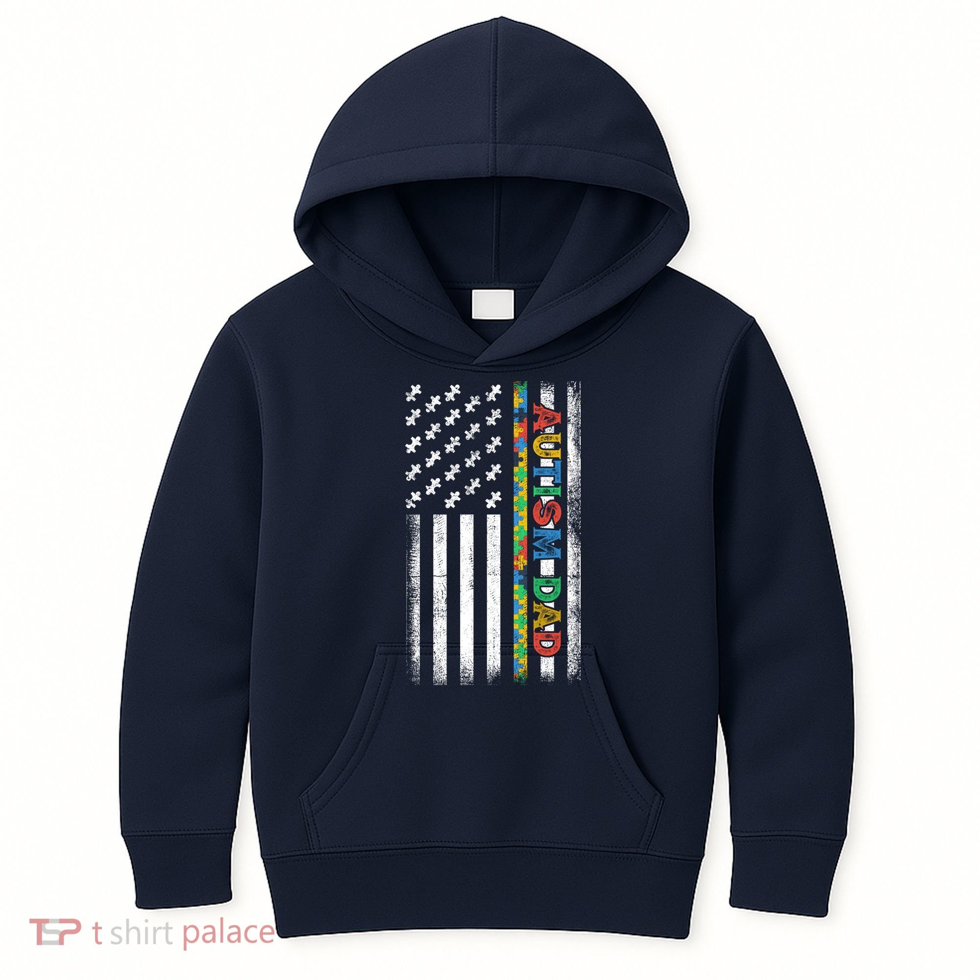 Autism Dad Awareness American Flag USA Kids Hoodie