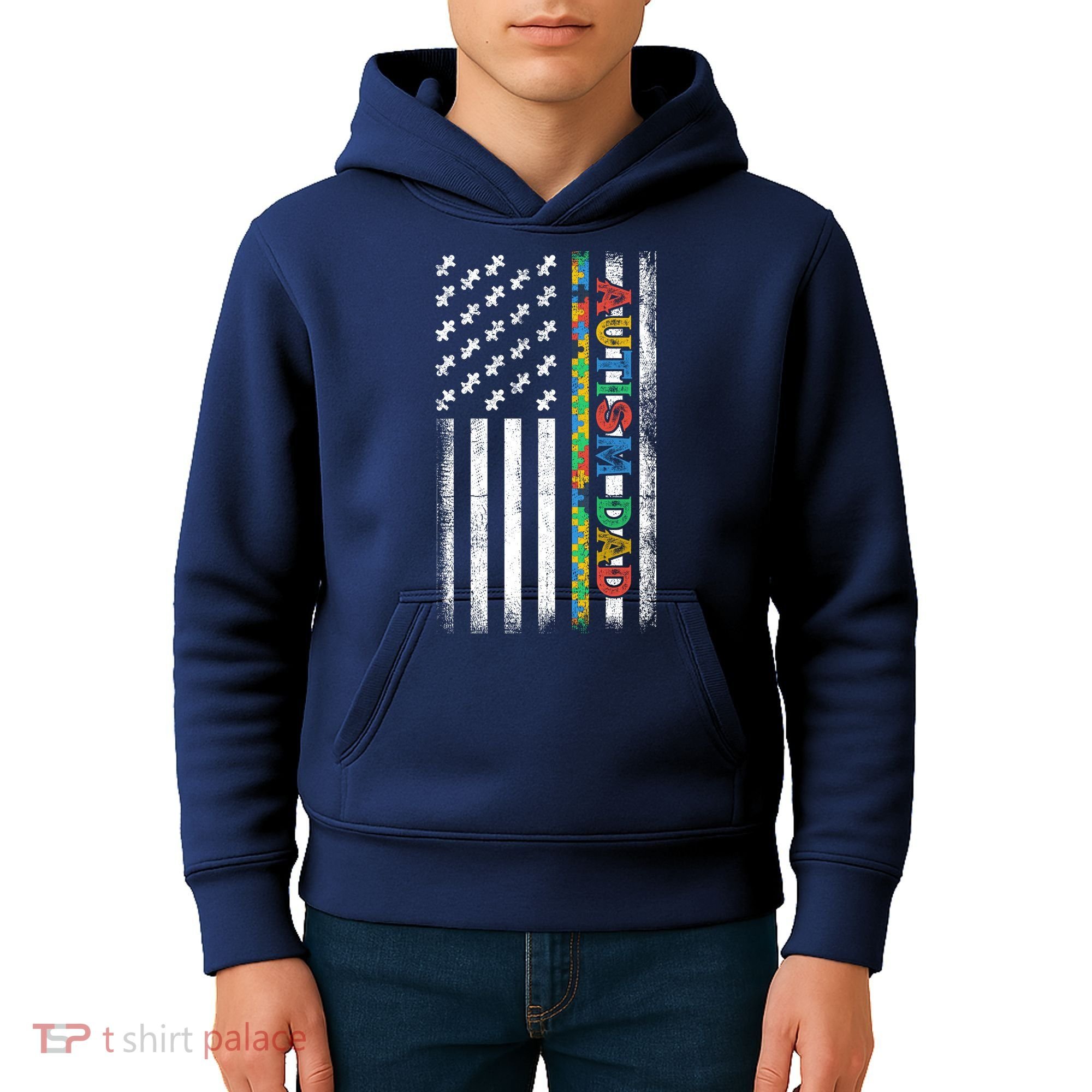 Autism Dad Awareness American Flag USA Kids Hoodie