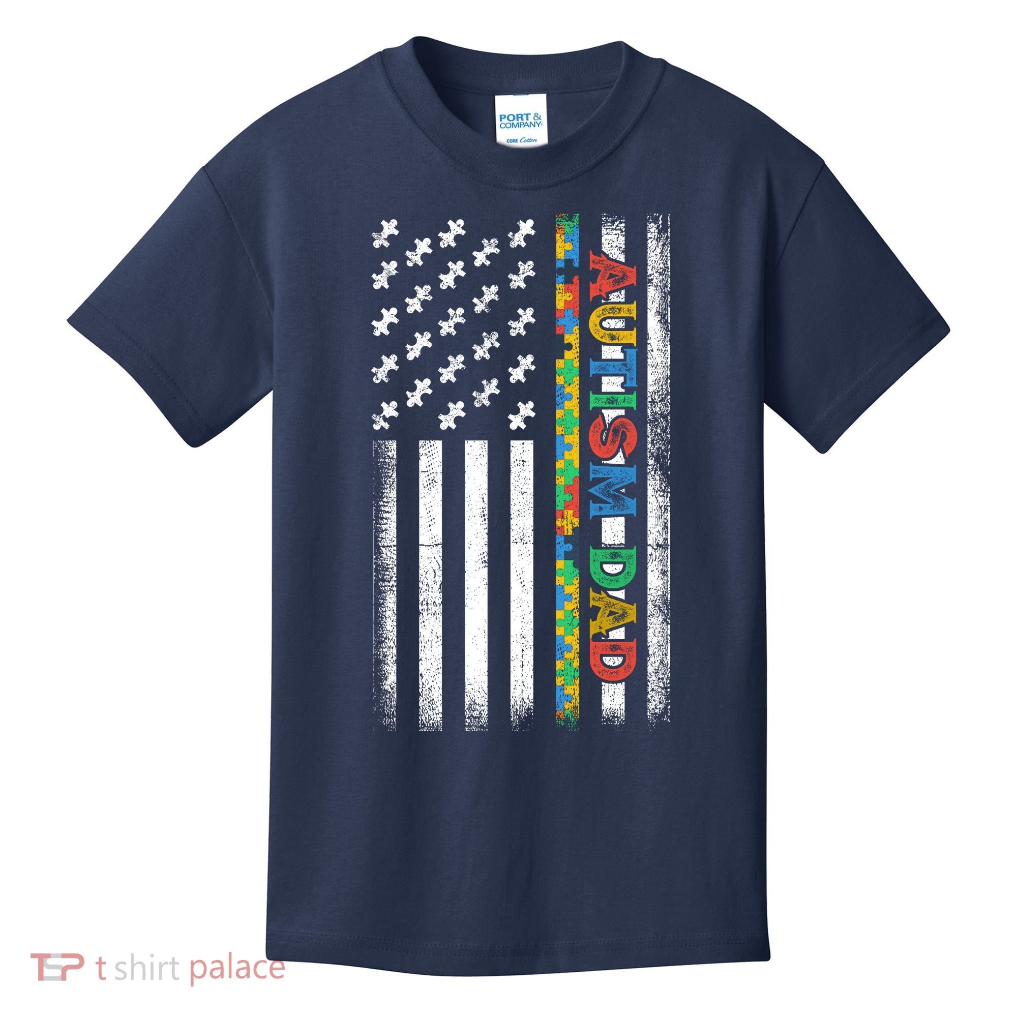 Autism Dad Awareness American Flag USA Kids T-Shirt