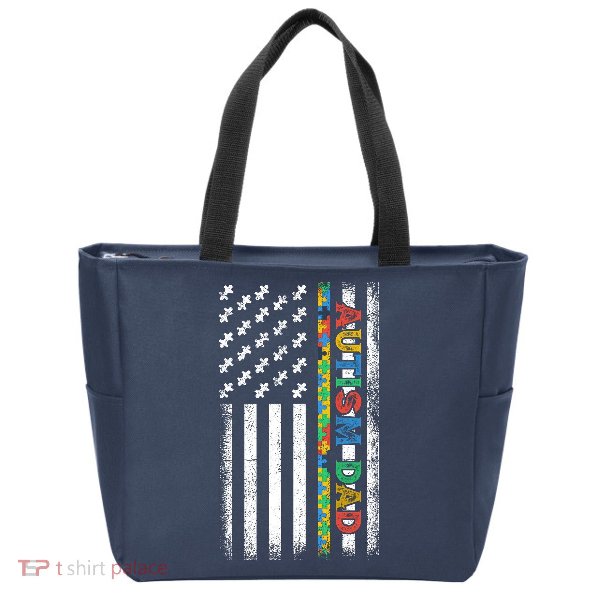 Autism Dad Awareness American Flag USA Tote Bag