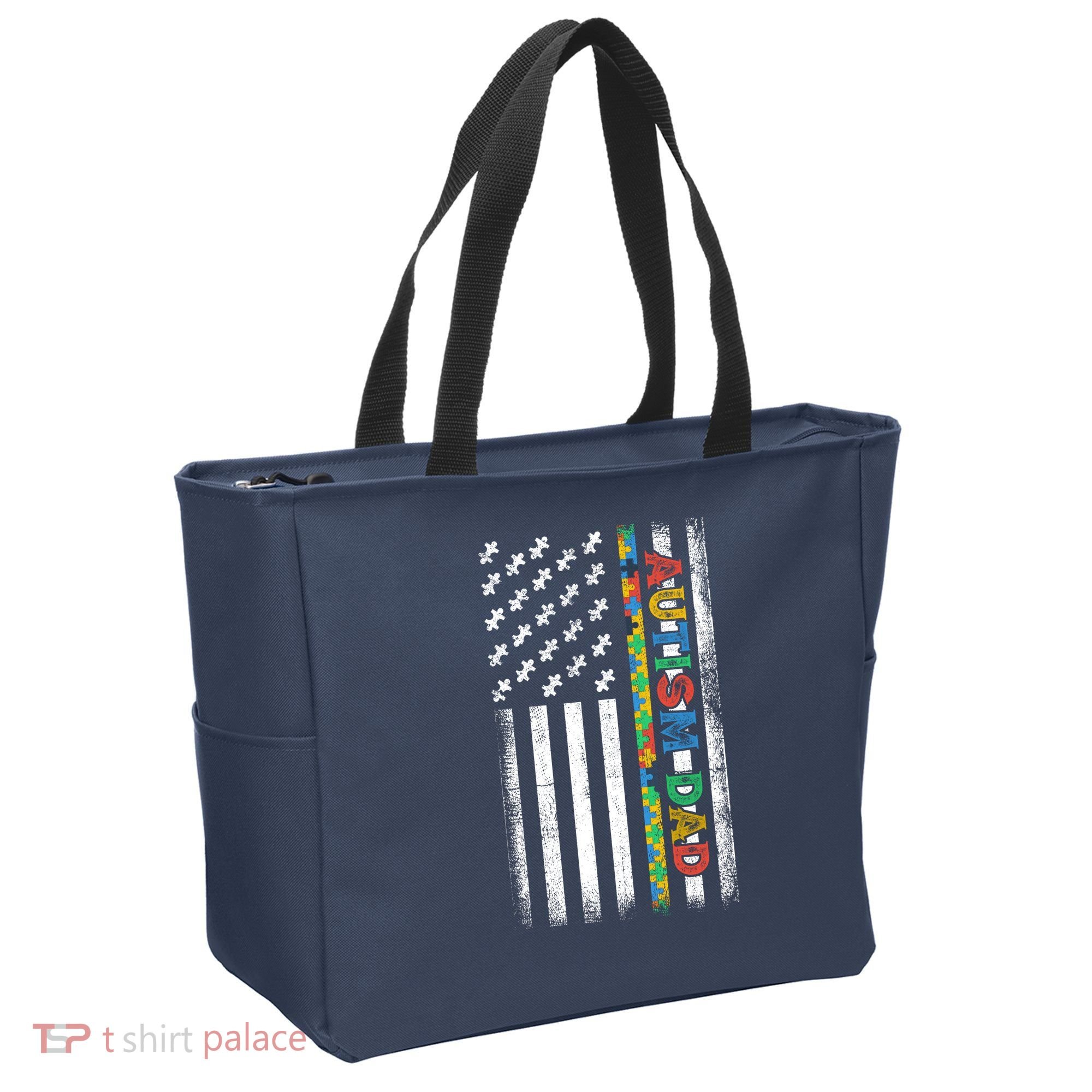 Autism Dad Awareness American Flag USA Tote Bag