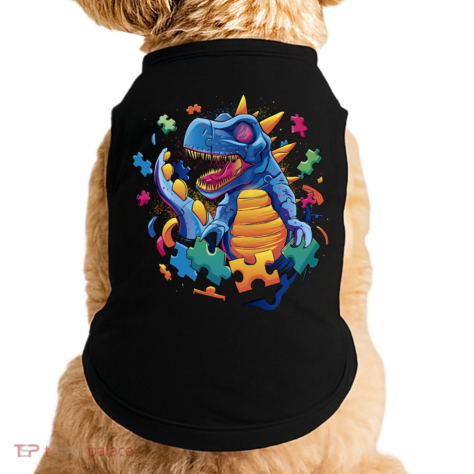 Autism Dinosaur And Puzzle Pieces Doggie Tank