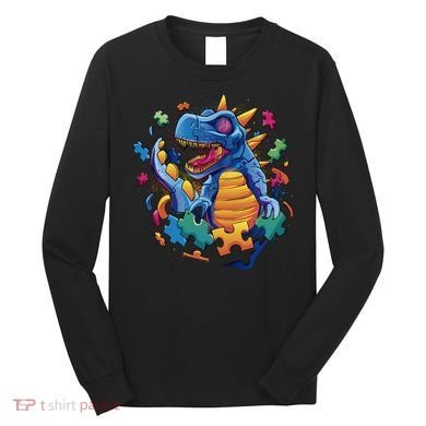Autism Dinosaur And Puzzle Pieces Long Sleeve Shirt