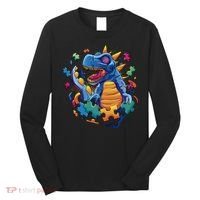 Autism Dinosaur And Puzzle Pieces Long Sleeve Shirt thumb 0