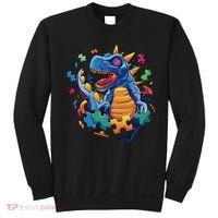 Autism Dinosaur And Puzzle Pieces Sweatshirt thumb 0
