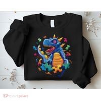 Autism Dinosaur And Puzzle Pieces Sweatshirt thumb 2