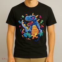 Autism Dinosaur And Puzzle Pieces T-Shirt thumb 3