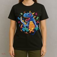Autism Dinosaur And Puzzle Pieces T-Shirt thumb 4