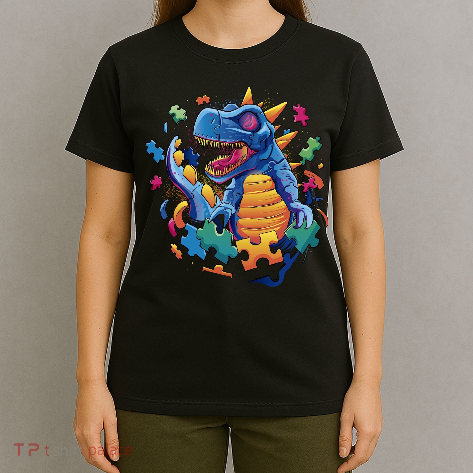 Autism Dinosaur And Puzzle Pieces T-Shirt