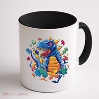 Autism Dinosaur And Puzzle Pieces Coffee Mug thumb 1