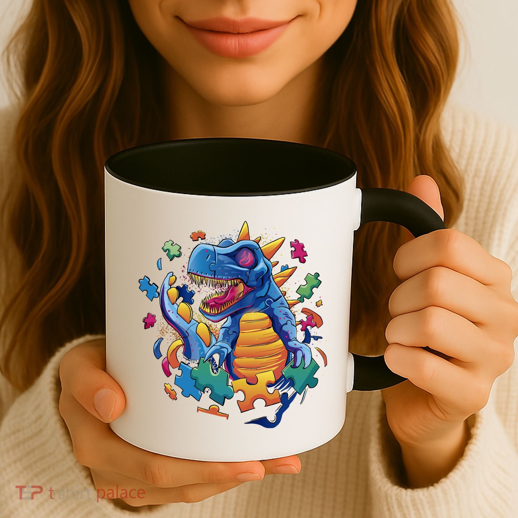 Autism Dinosaur And Puzzle Pieces Coffee Mug