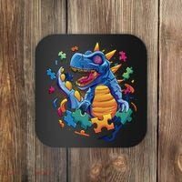 Autism Dinosaur And Puzzle Pieces Coaster thumb 0