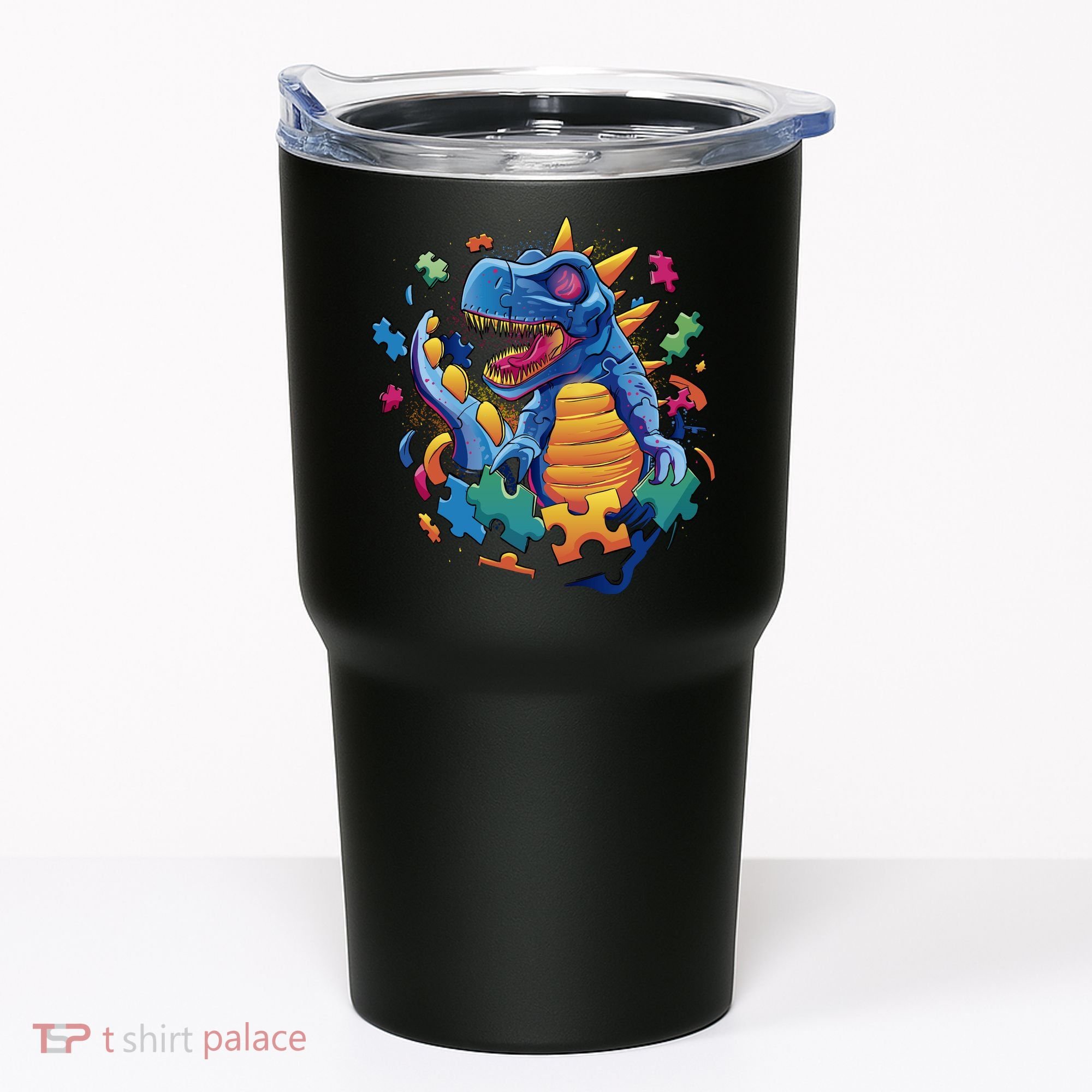 Autism Dinosaur And Puzzle Pieces Tumbler