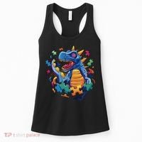 Autism Dinosaur And Puzzle Pieces Women's Tank Top thumb 0