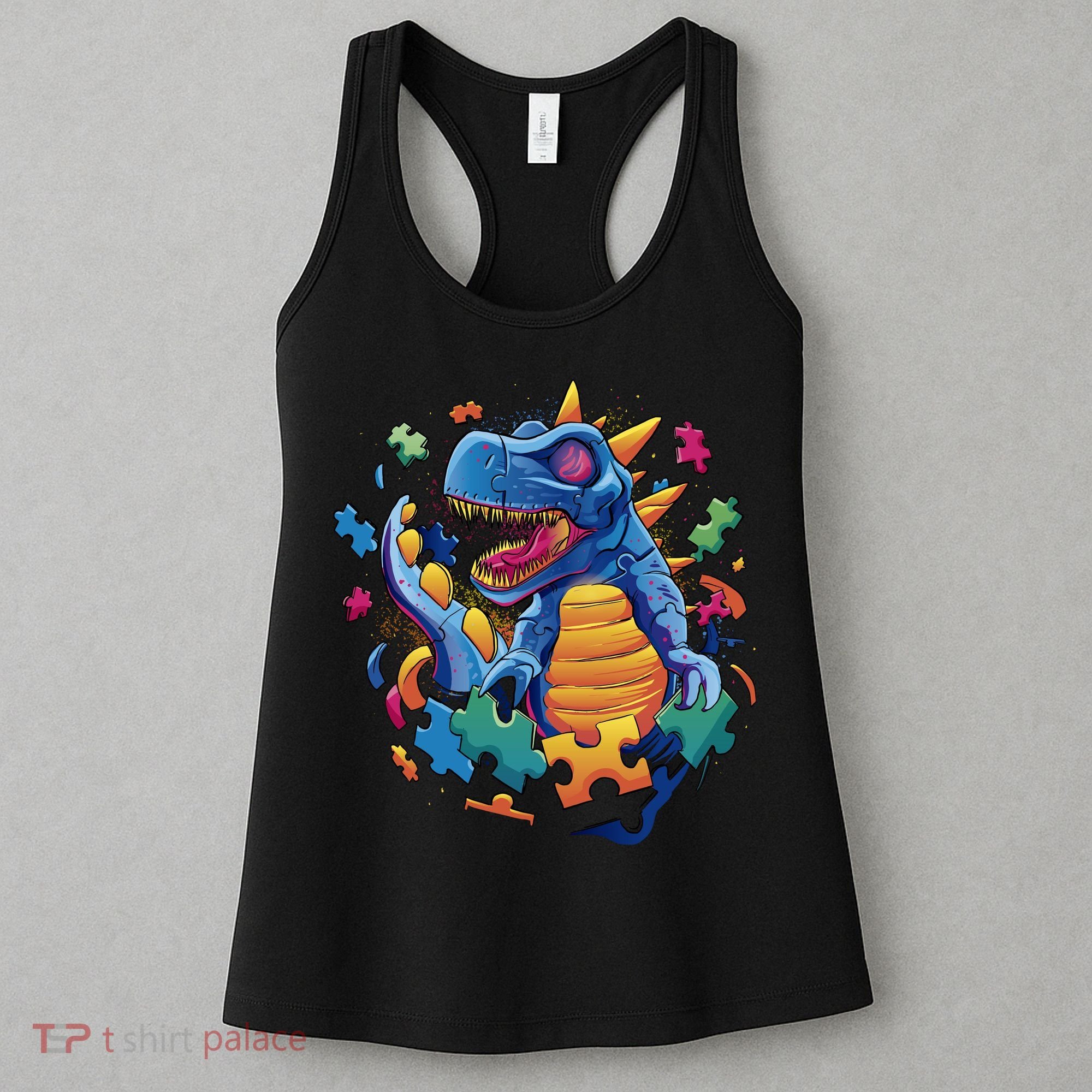 Autism Dinosaur And Puzzle Pieces Women's Tank Top