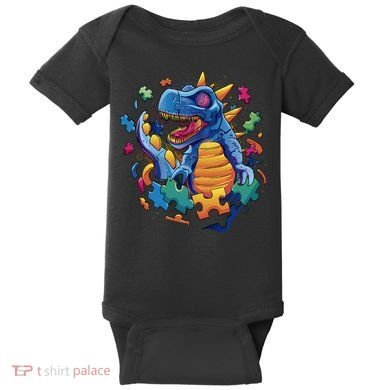Autism Dinosaur And Puzzle Pieces Baby Bodysuit