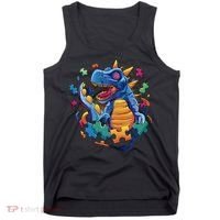 Autism Dinosaur And Puzzle Pieces Tank Top thumb 0