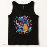 Autism Dinosaur And Puzzle Pieces Tank Top thumb 2