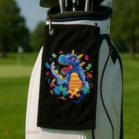 Autism Dinosaur And Puzzle Pieces Golf Towel thumb 2