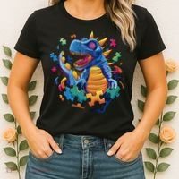 Autism Dinosaur And Puzzle Pieces Women's T-Shirt thumb 2