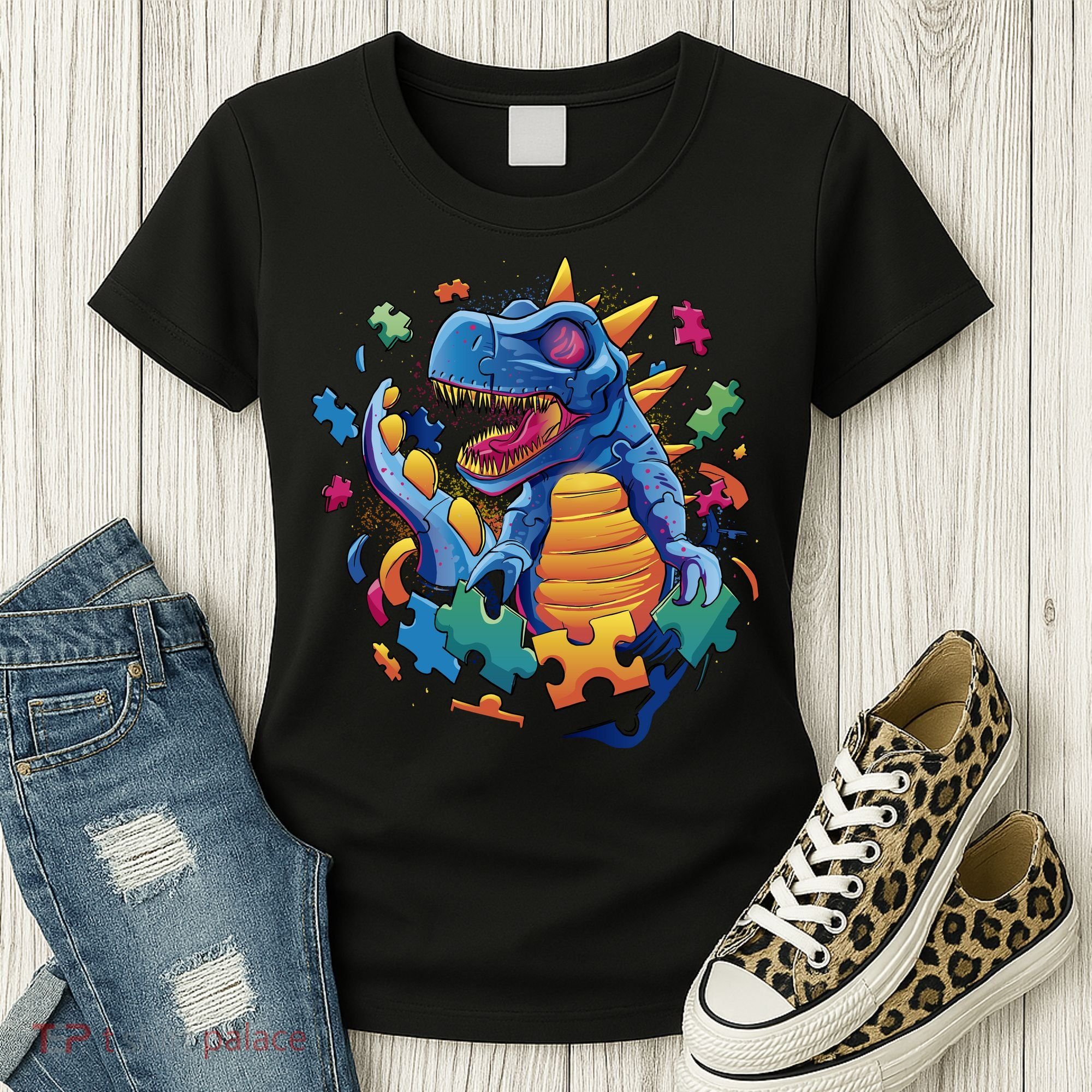 Autism Dinosaur And Puzzle Pieces Women's T-Shirt