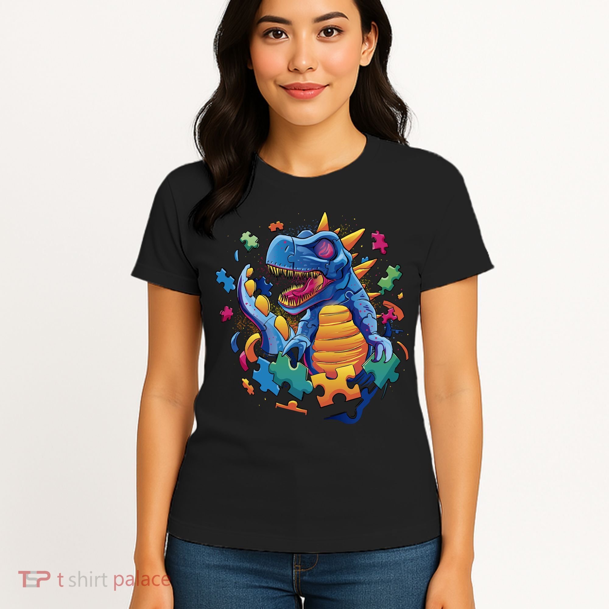 Autism Dinosaur And Puzzle Pieces Women's T-Shirt