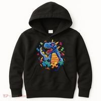Autism Dinosaur And Puzzle Pieces Kids Hoodie thumb 0