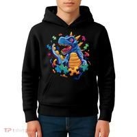 Autism Dinosaur And Puzzle Pieces Kids Hoodie thumb 4