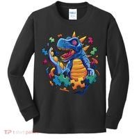 Autism Dinosaur And Puzzle Pieces Kids Long Sleeve Shirt thumb 0