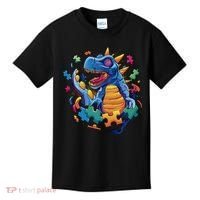 Autism Dinosaur And Puzzle Pieces Kids T-Shirt thumb 0