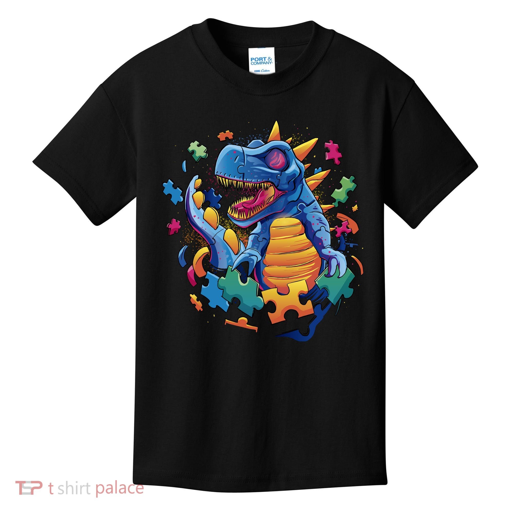 Autism Dinosaur And Puzzle Pieces Kids T-Shirt