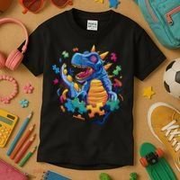 Autism Dinosaur And Puzzle Pieces Kids T-Shirt thumb 3