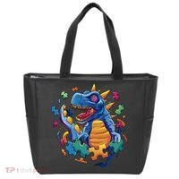 Autism Dinosaur And Puzzle Pieces Tote Bag thumb 0