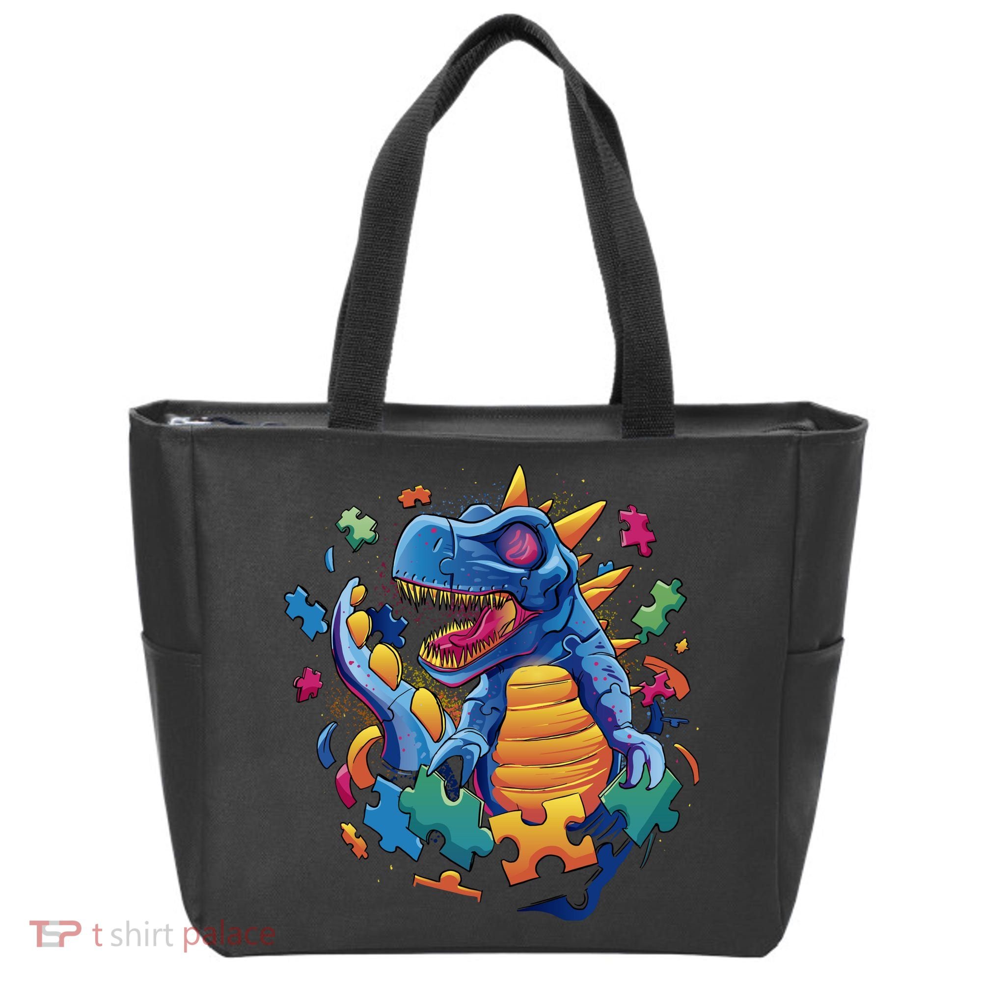 Autism Dinosaur And Puzzle Pieces Tote Bag