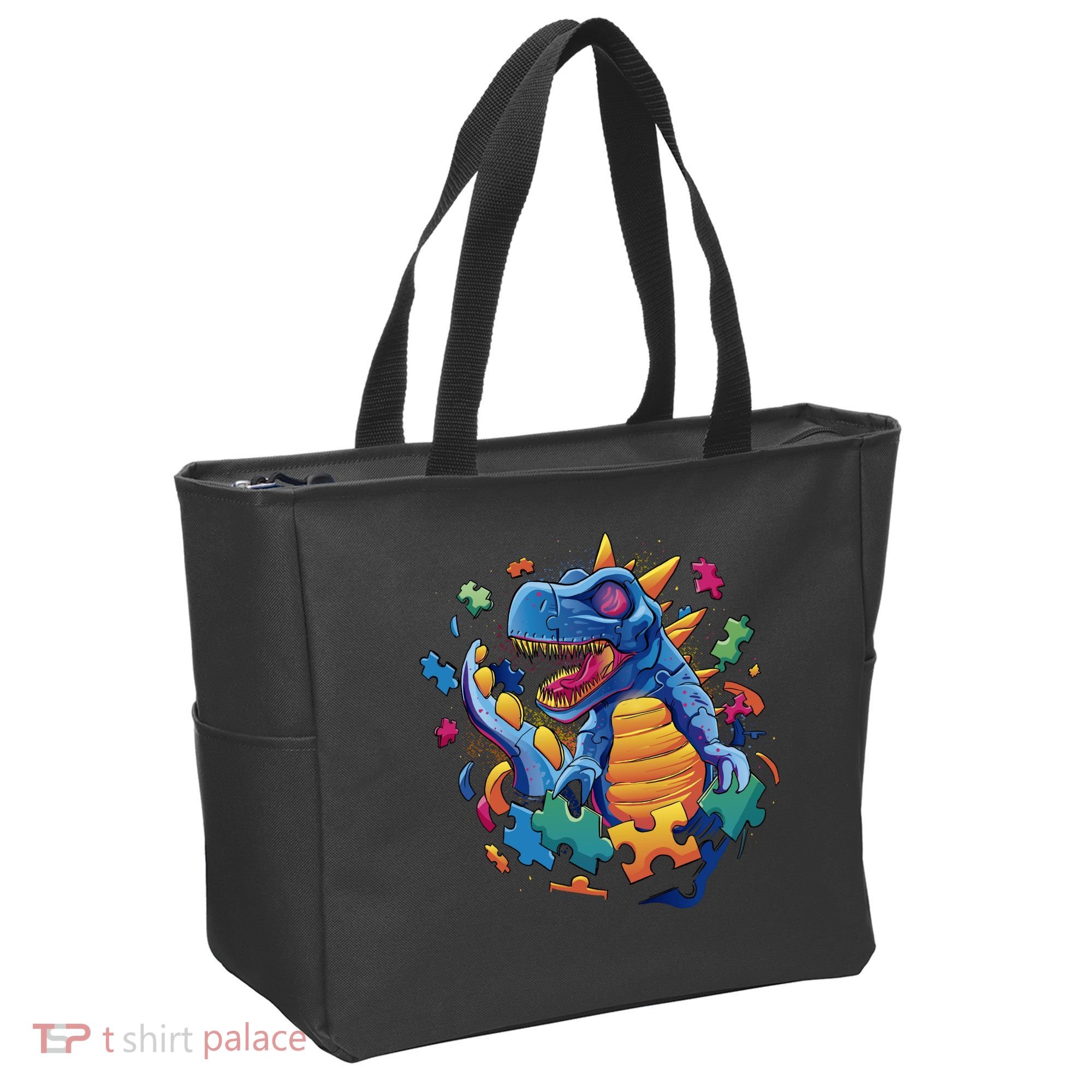 Autism Dinosaur And Puzzle Pieces Tote Bag