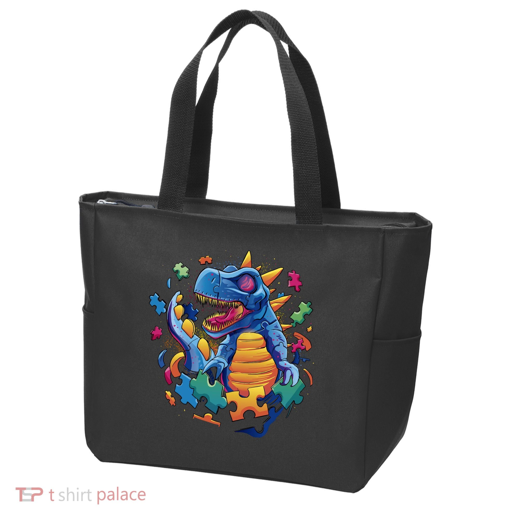 Autism Dinosaur And Puzzle Pieces Tote Bag