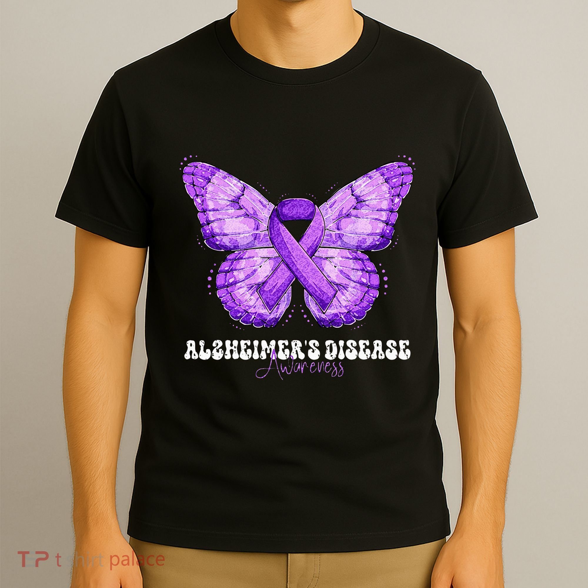 Alzheimers Disease Awareness Month Purple Ribbon Butterfly T-Shirt