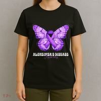Alzheimers Disease Awareness Month Purple Ribbon Butterfly T-Shirt thumb 4
