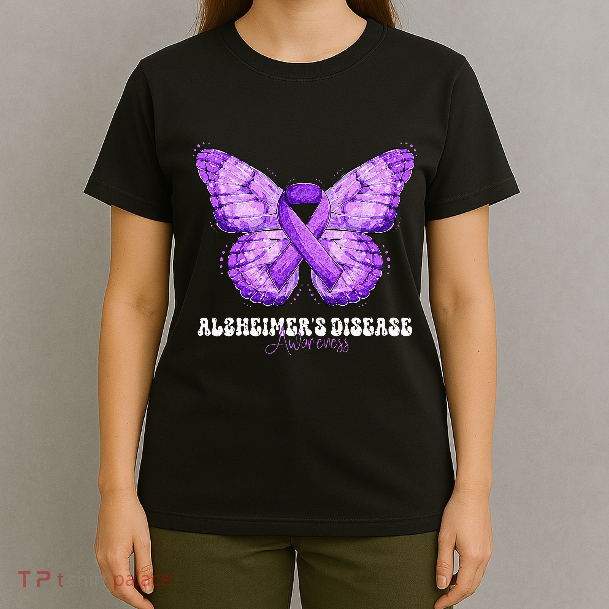 Alzheimers Disease Awareness Month Purple Ribbon Butterfly T-Shirt