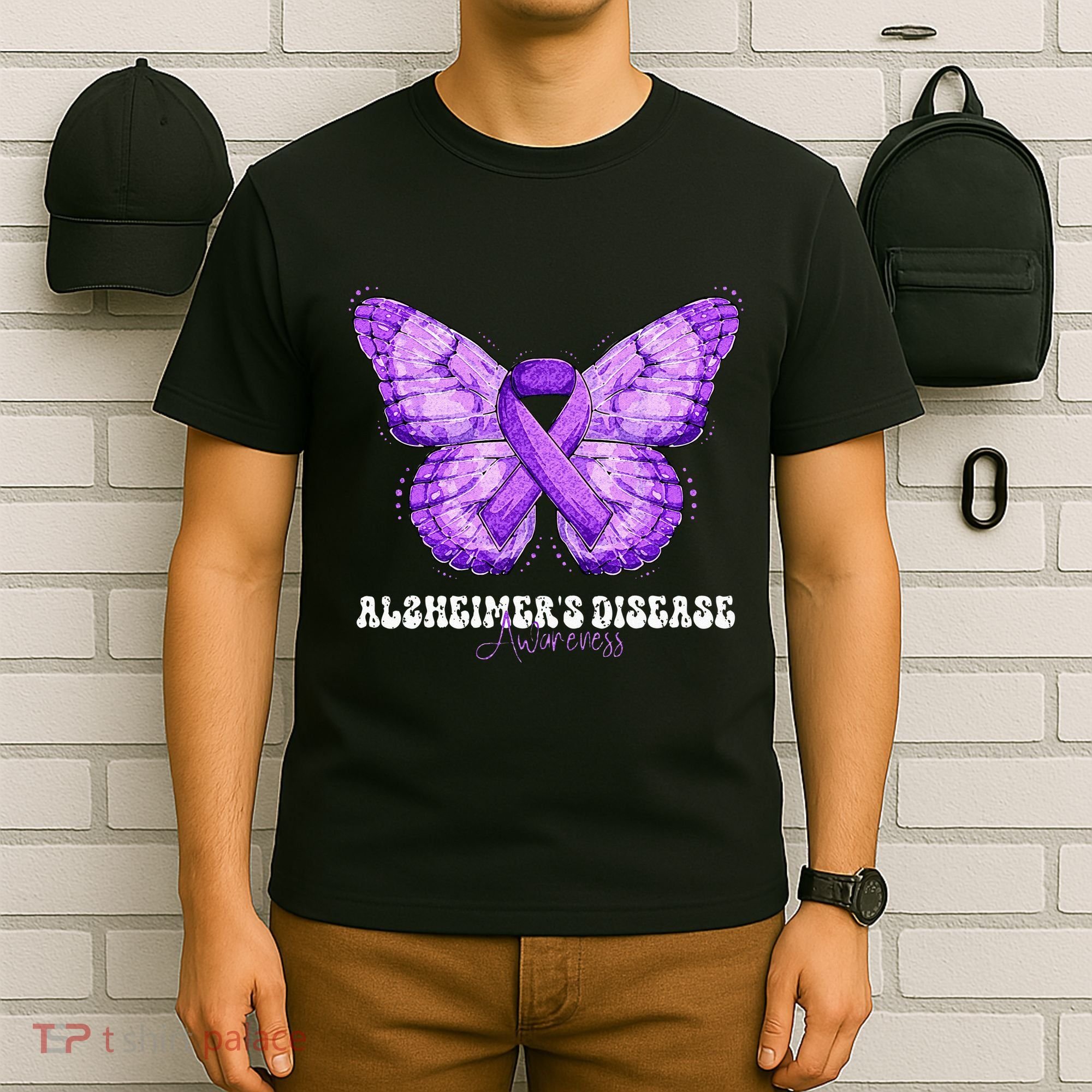 Alzheimers Disease Awareness Month Purple Ribbon Butterfly T-Shirt